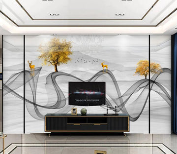 3D Ink Line Trees 260 Wall Murals