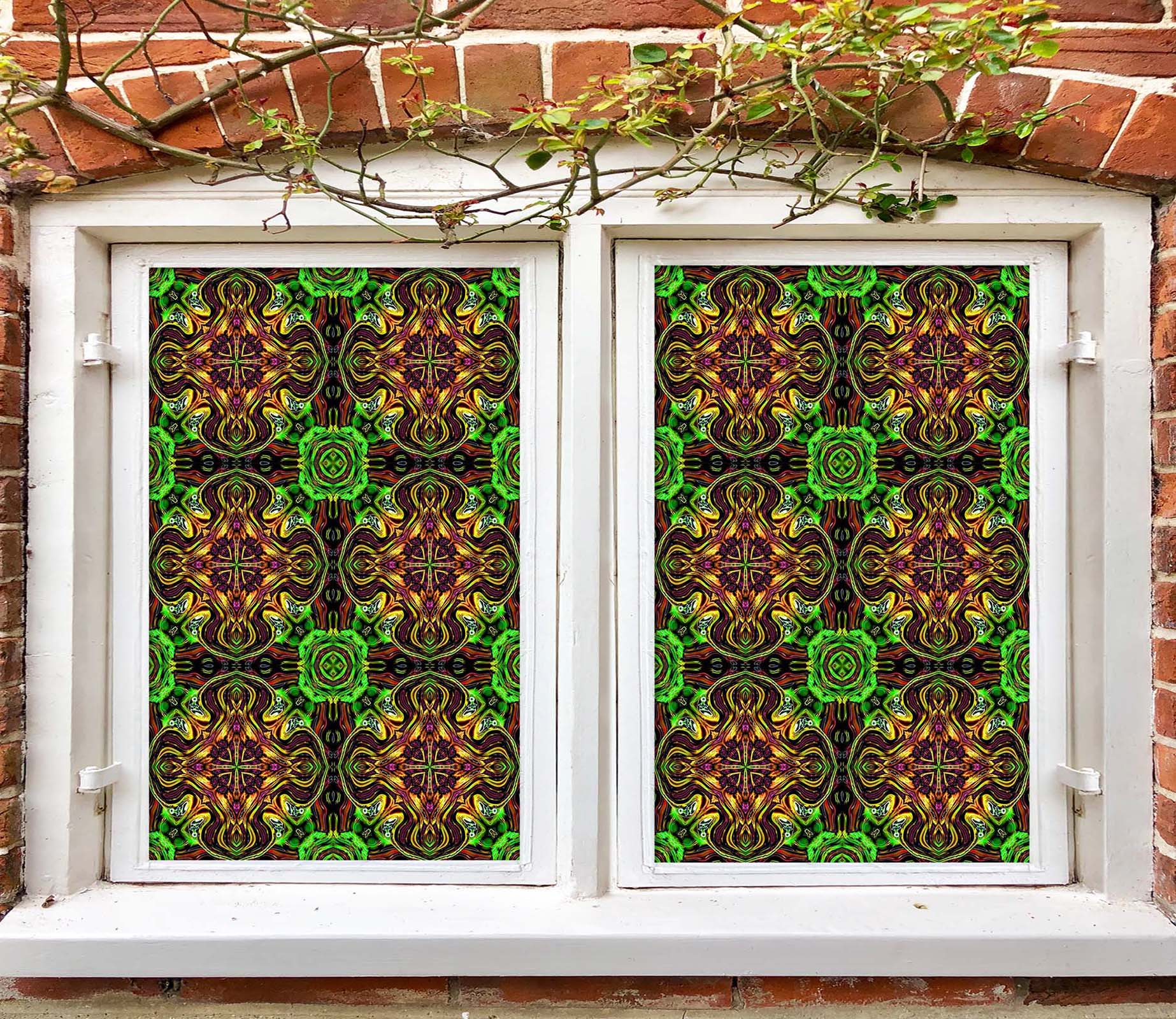 3D Green Round 054 Window Film Print Sticker Cling Stained Glass UV Block