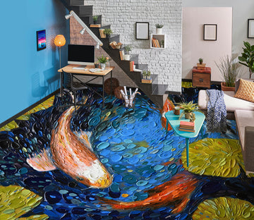3D Goldfish Leaves 102155 Dena Tollefson Floor Mural  Wallpaper Murals Self-Adhesive Removable Print Epoxy