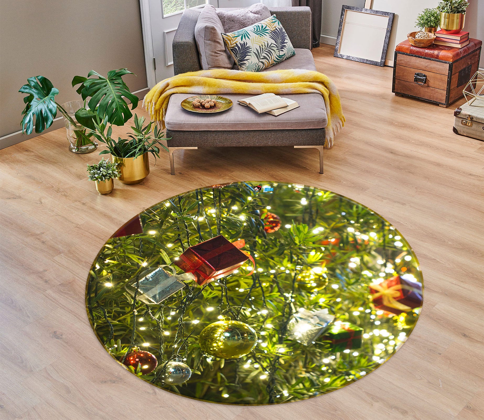 3D Tree Pendant 55214 Christmas Round Non Slip Rug Mat Xmas