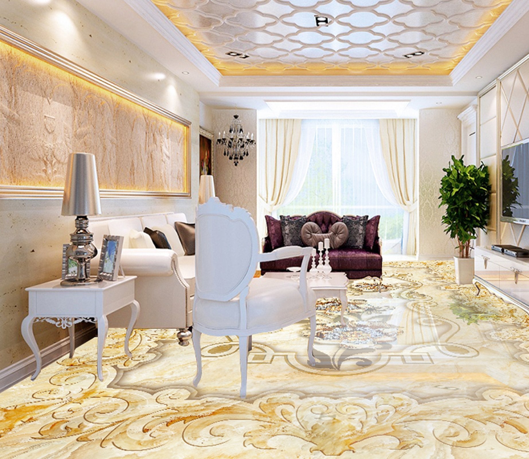 3D Golden Rose WG315 Floor Mural Wallpaper AJ Wallpaper 2 