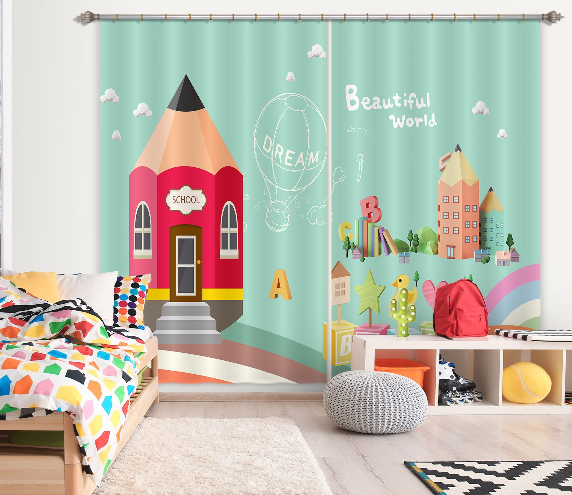 3D Pencil House 754 Curtains Drapes