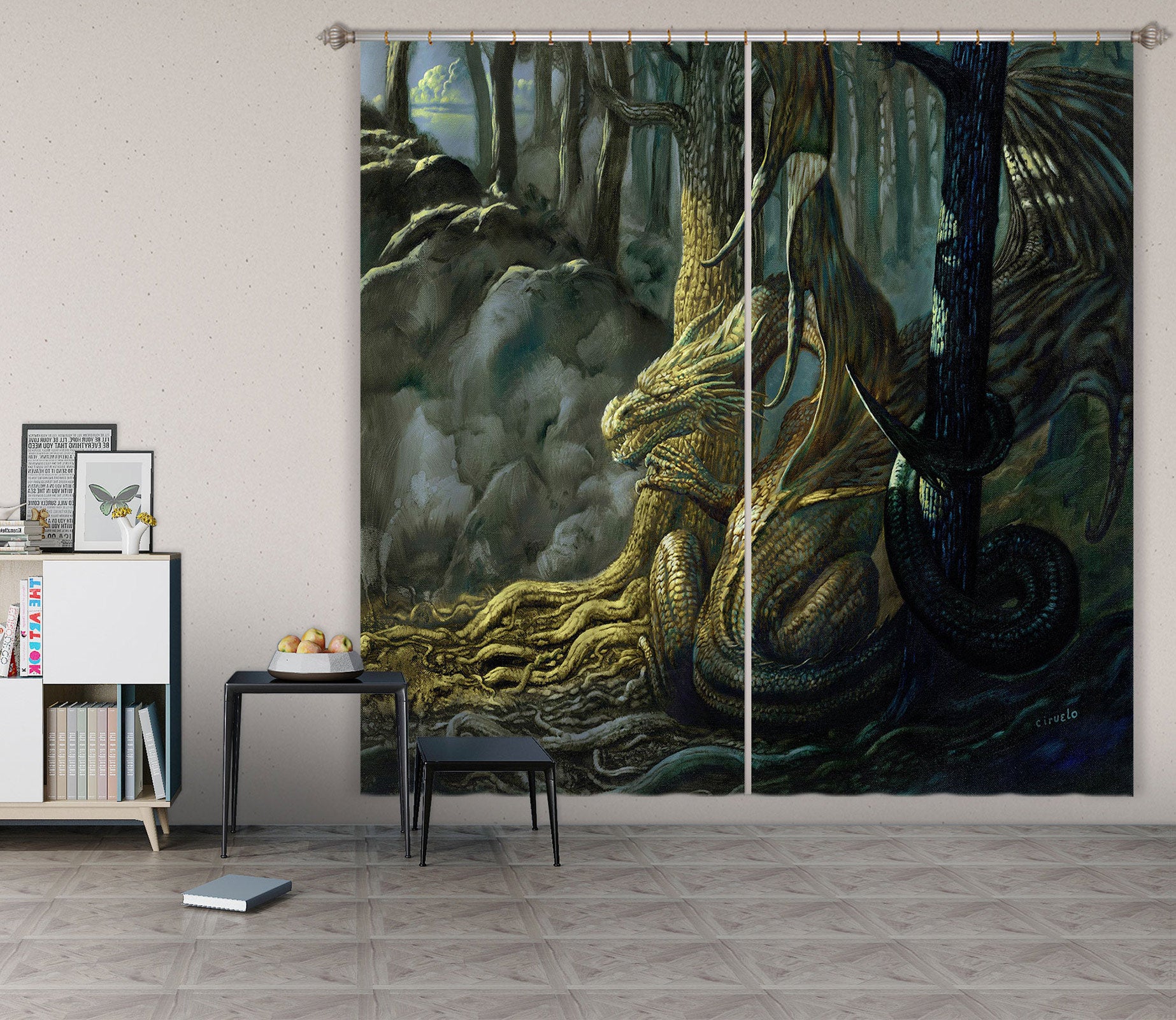 3D Trees Dragon 8003 Ciruelo Curtain Curtains Drapes