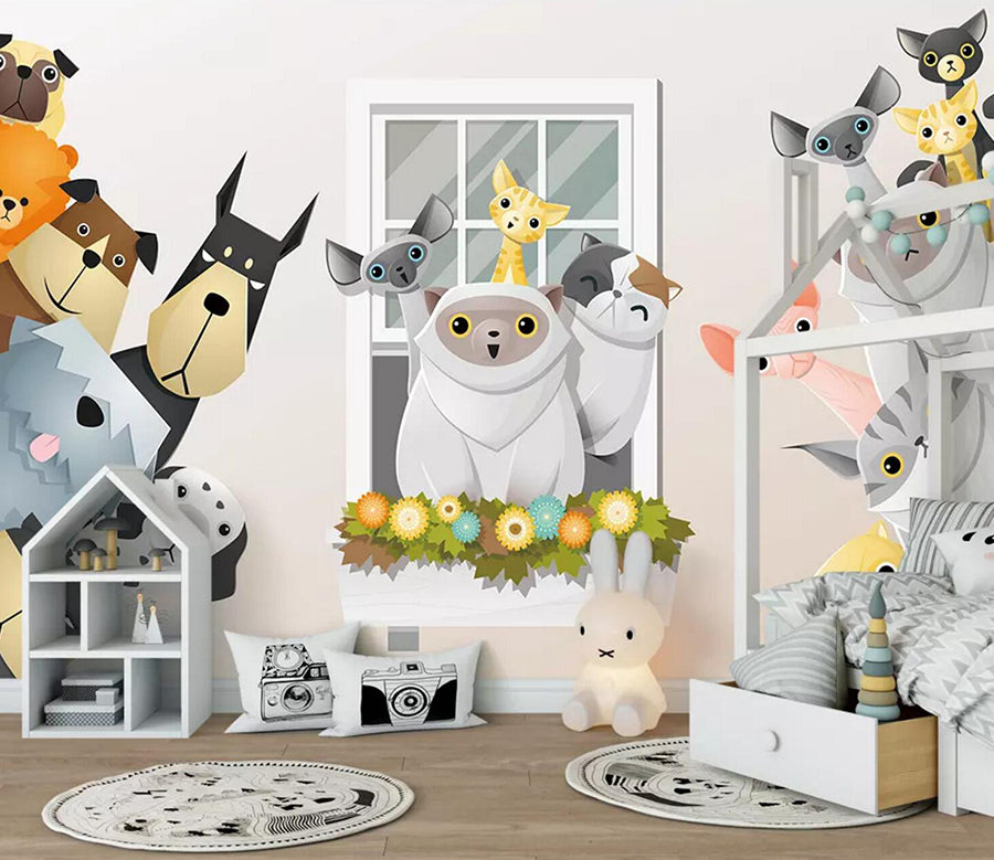 3D Cute Puppy Kitten WC668 Wall Murals