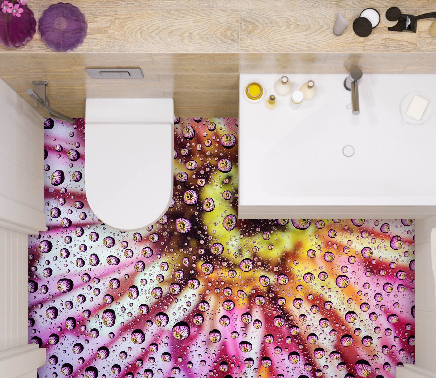 3D Water Drops And Chrysanthemum 641 Floor Mural  Wallpaper Murals Rug & Mat Print Epoxy waterproof bath floor
