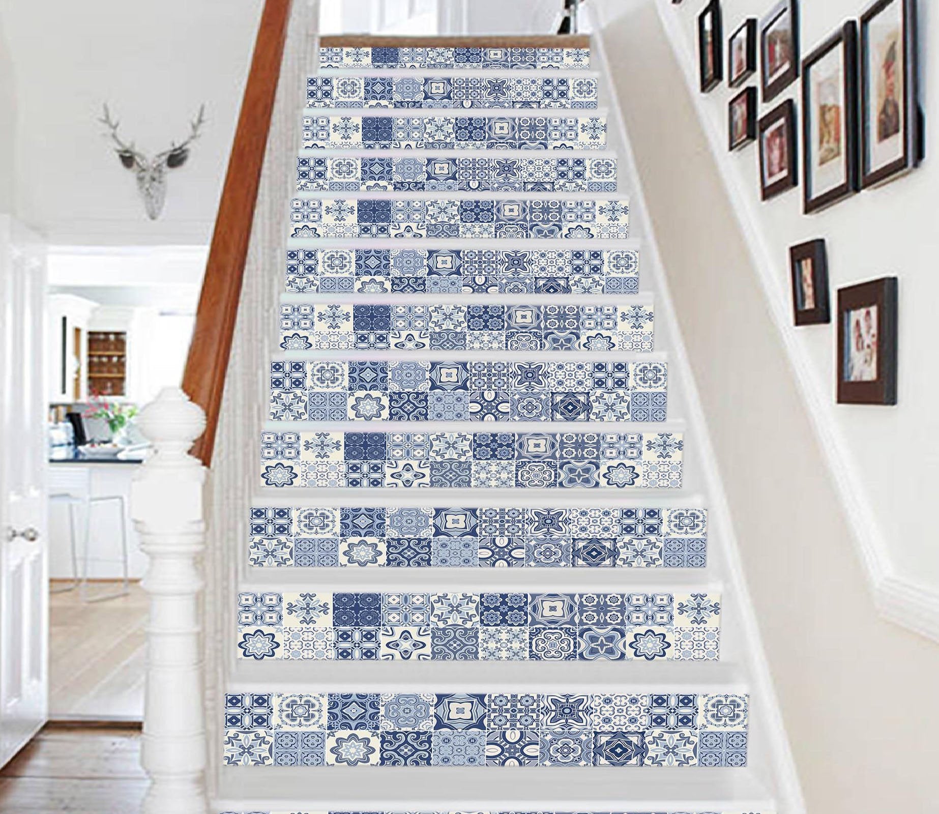 Mosaic Tile Riser 3D Blue Handmade Mosaic 088633 Marble Tile Texture Stair Risers | AJ ...
