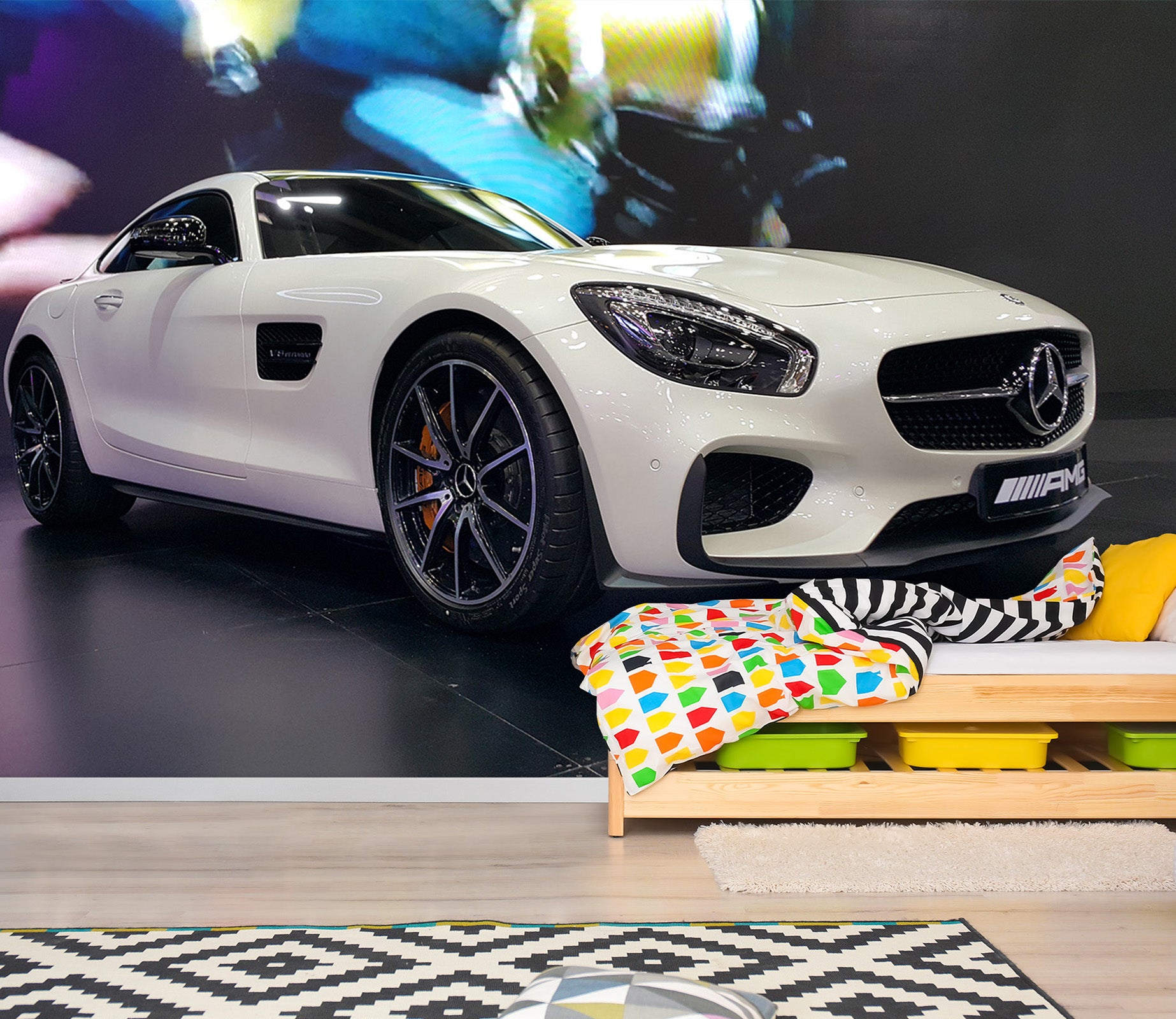 3D White Sports Car 060 Vehicle Wall Murals