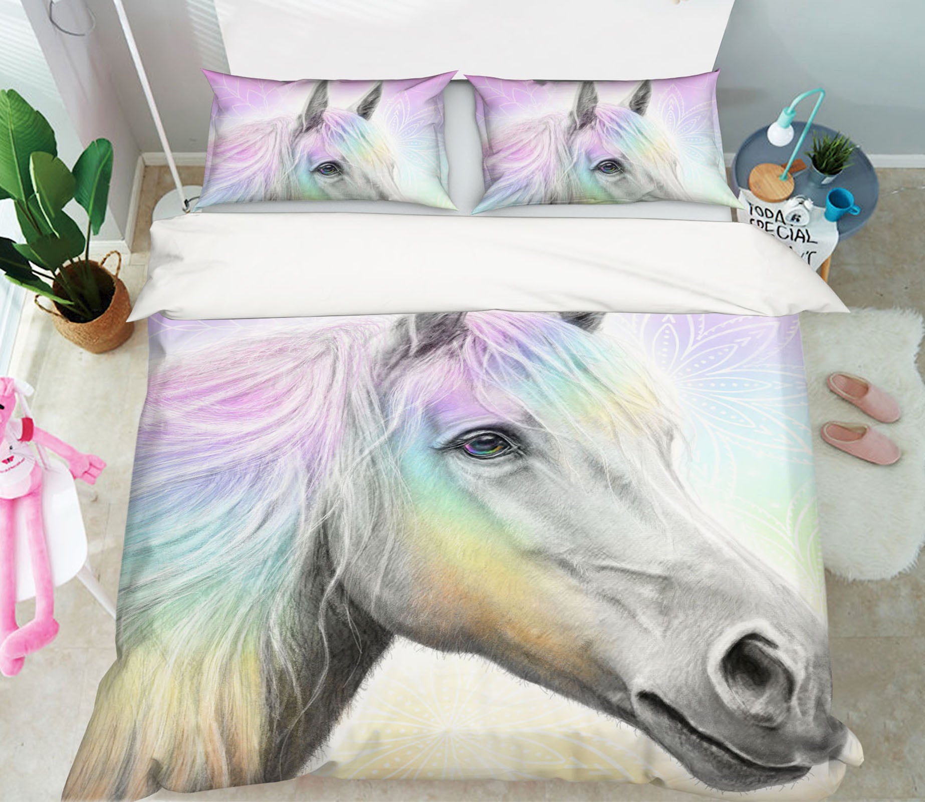 3D Rainbow Horse 8585 Sheena Pike Bedding Bed Pillowcases Quilt Cover Duvet Cover