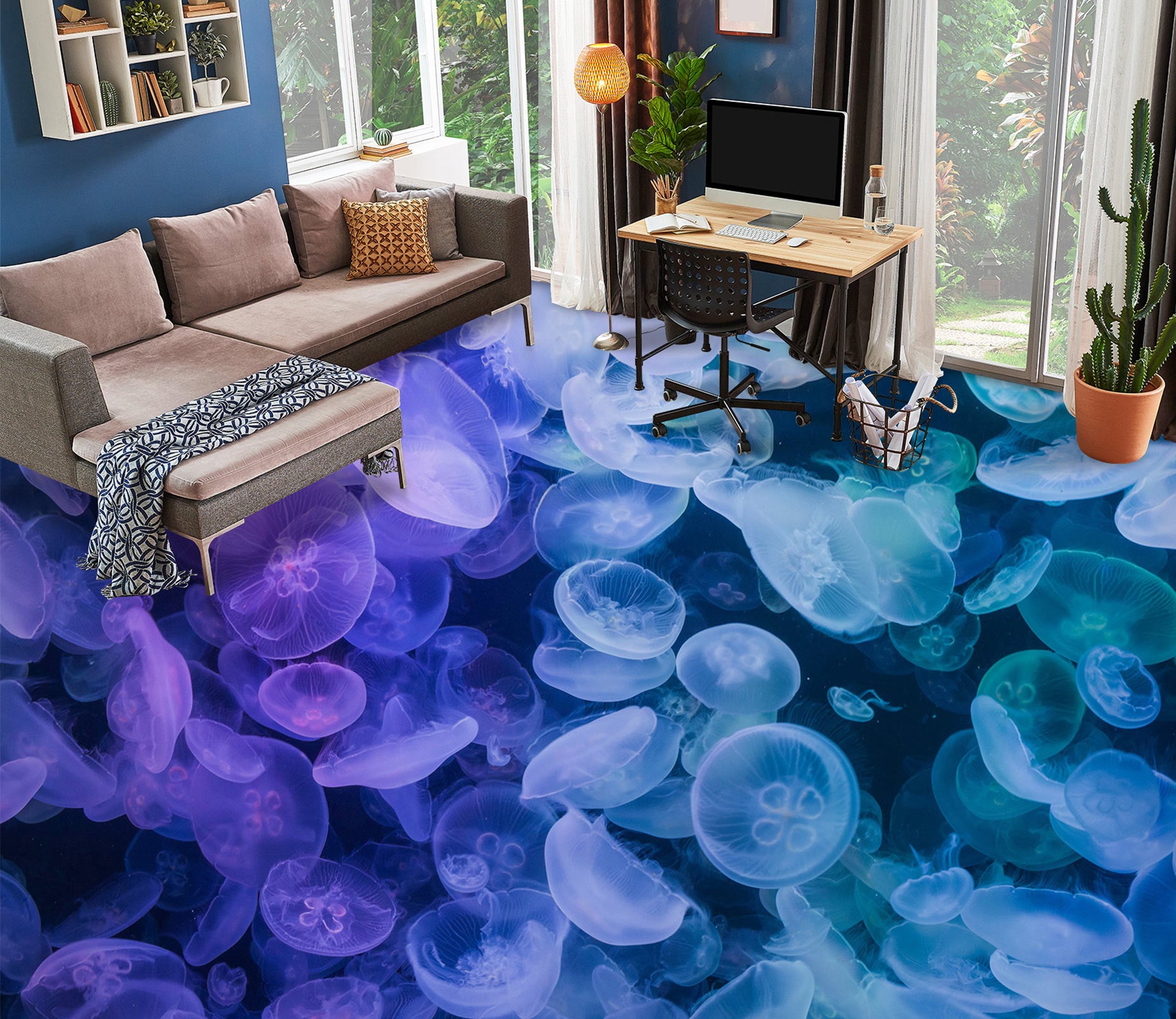 3D Purple Jellyfish 665 Floor Mural  Wallpaper Murals Rug & Mat Print Epoxy waterproof bath floor