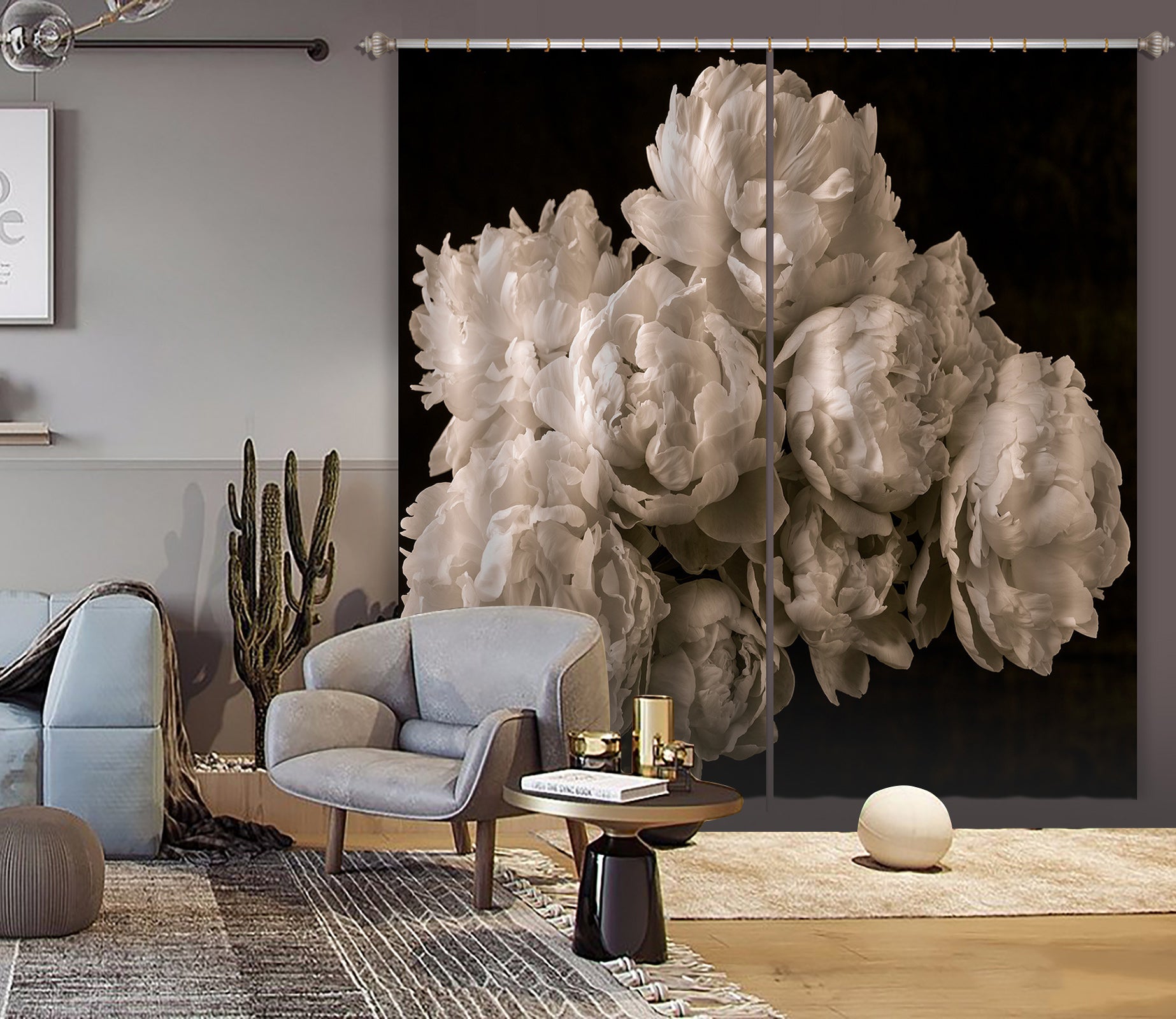 3D Gray Flower 6524 Assaf Frank Curtain Curtains Drapes