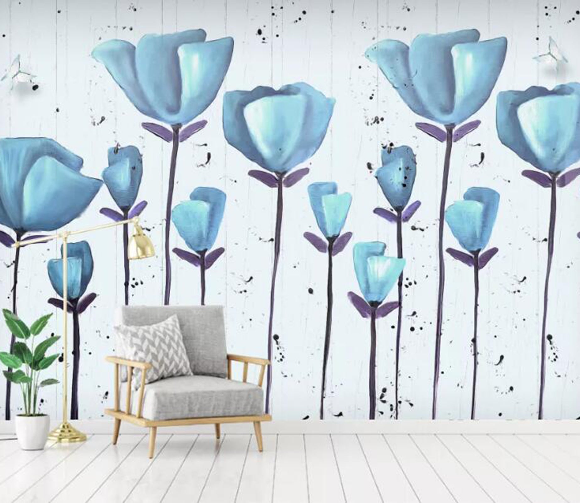 3D Blue Flowers WC17 Wall Murals Wallpaper AJ Wallpaper 2 