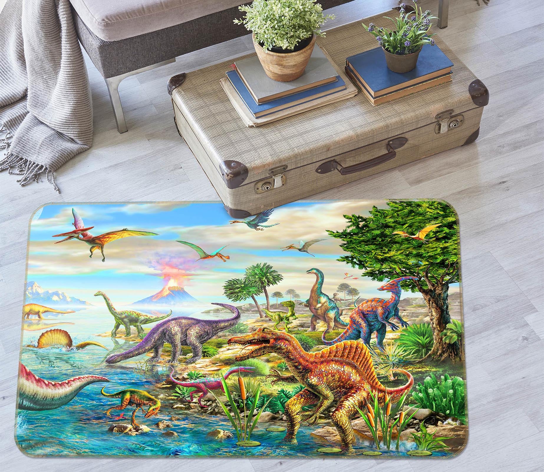3D Dinosaur Lake 1069 Adrian Chesterman Rug Non Slip Rug Mat
