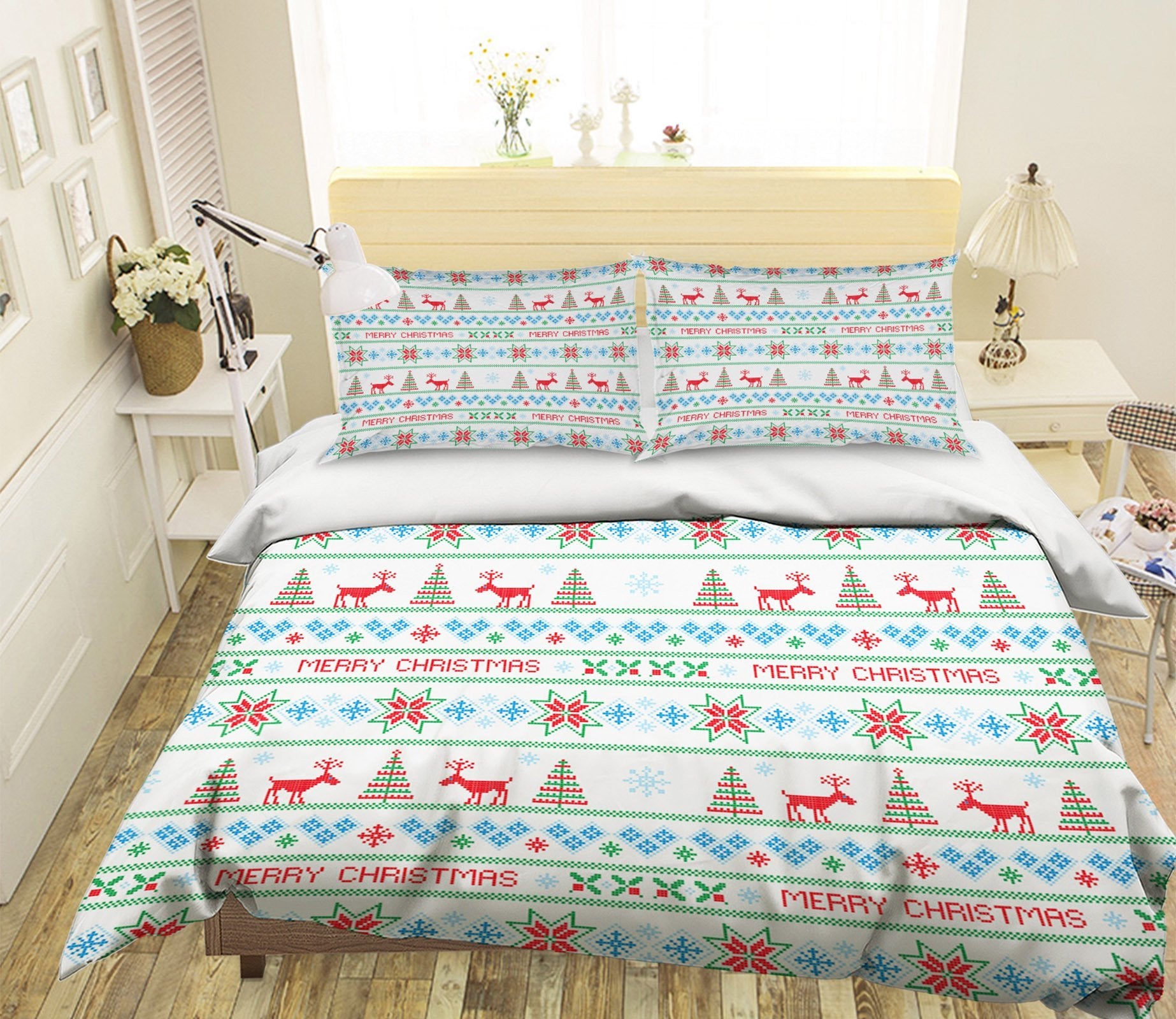 3D Christmas Deer Pattern 1 Bed Pillowcases Quilt Quiet Covers AJ Creativity Home 