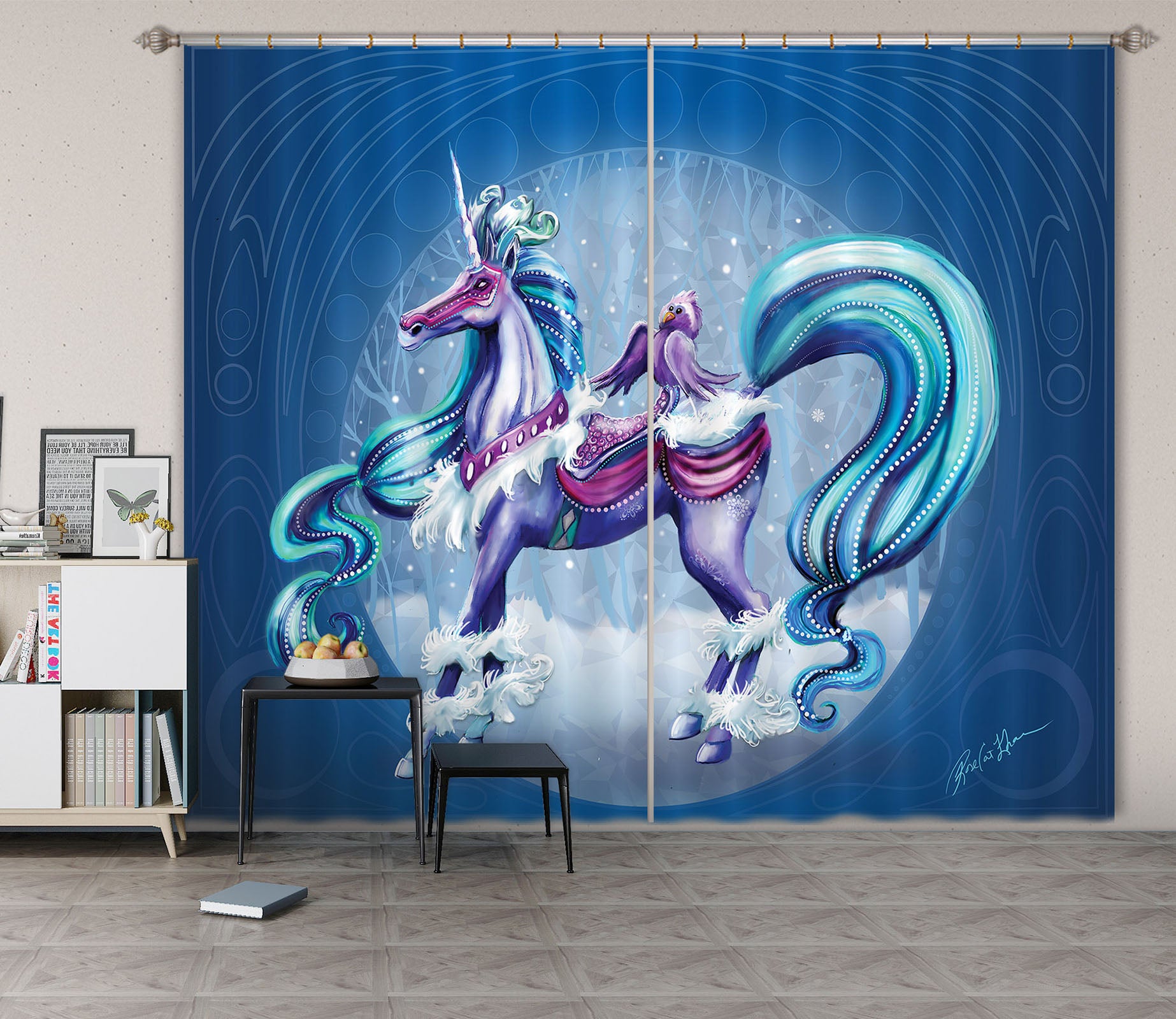 3D Aperture Unicorn 132 Rose Catherine Khan Curtain Curtains Drapes