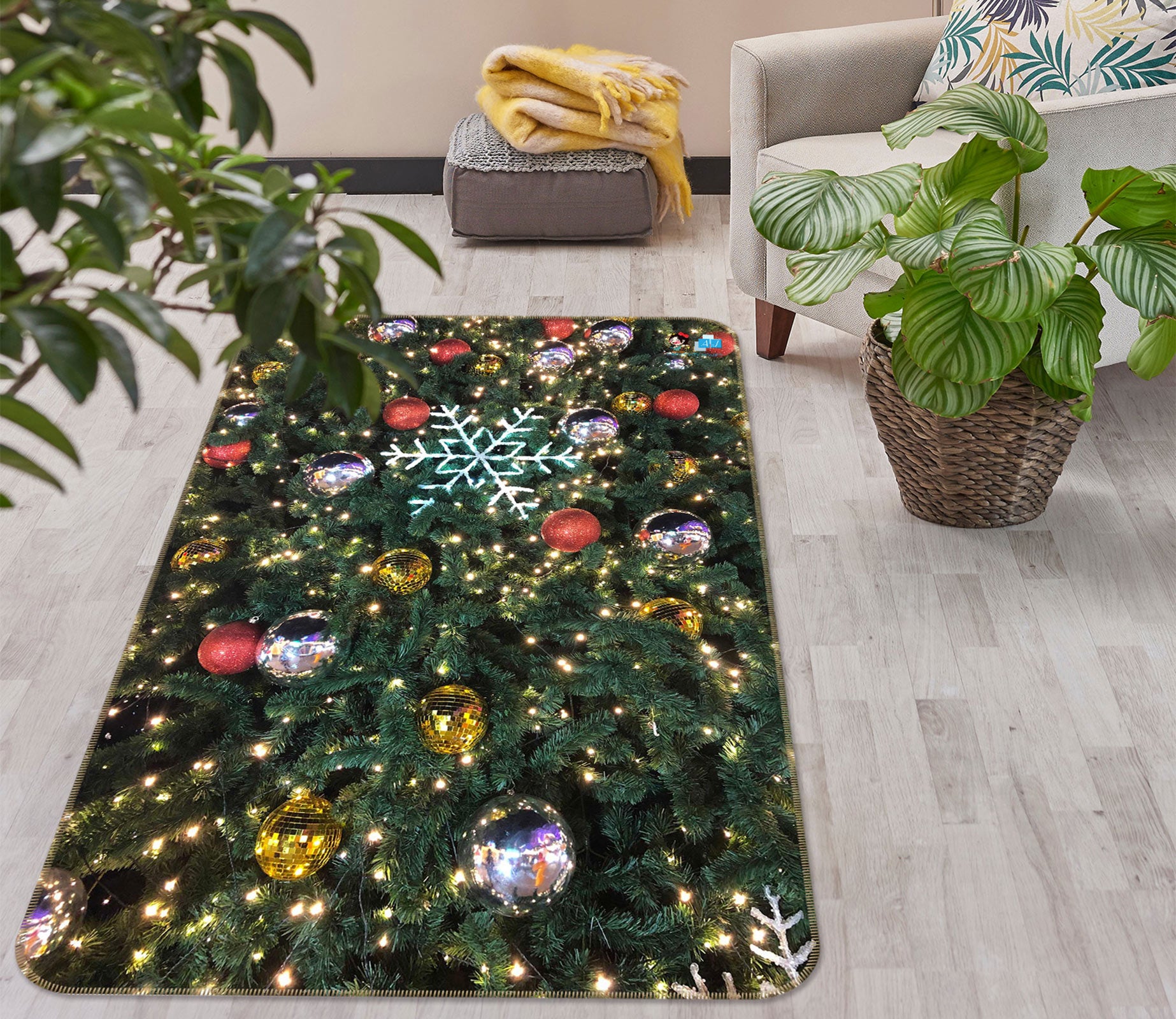 3D Tree Sphere Snowflake 56198 Christmas Non Slip Rug Mat Xmas