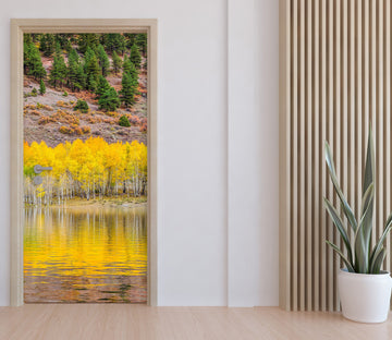 3D Yellow Trees Lake Mountain 11402 Marco Carmassi Door Mural