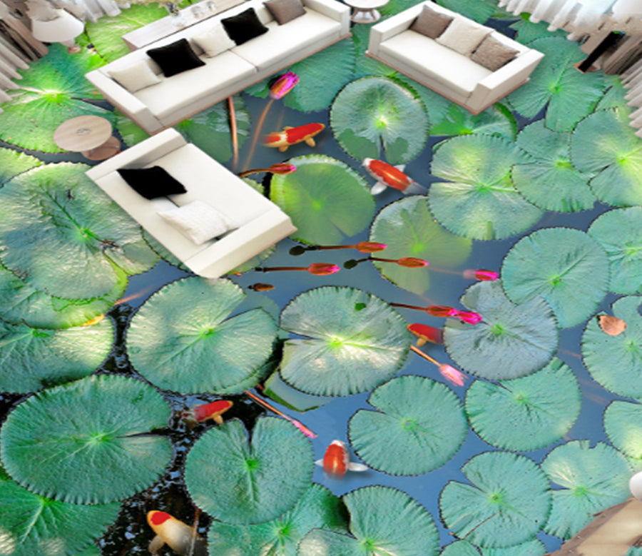 3D Night Koi 0221 Floor Mural  Wallpaper Murals Rug & Mat Print Epoxy waterproof bath floor