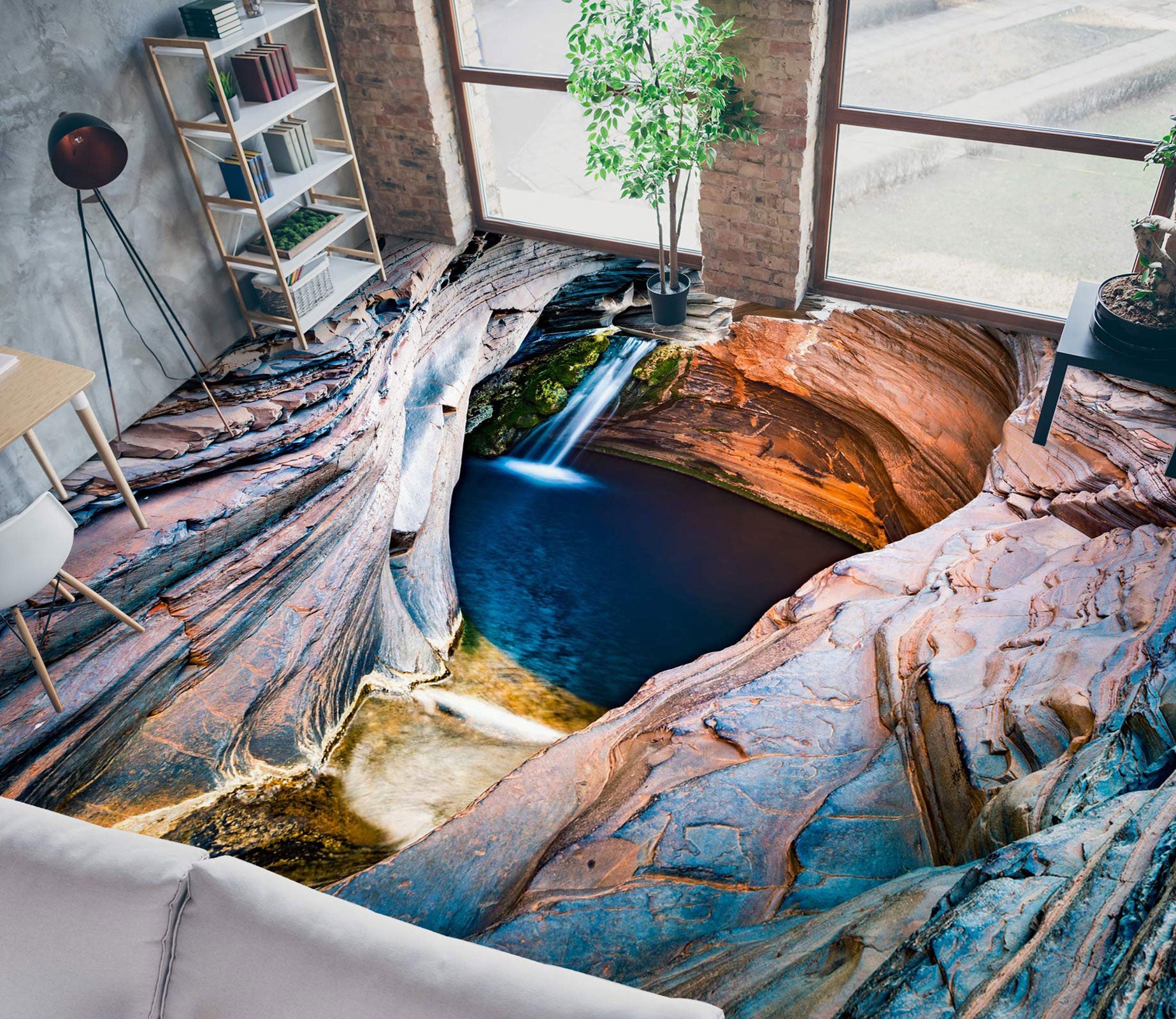 3D Waterfall In The Canyon 1032 Floor Mural  Wallpaper Murals Self-Adhesive Removable Print Epoxy