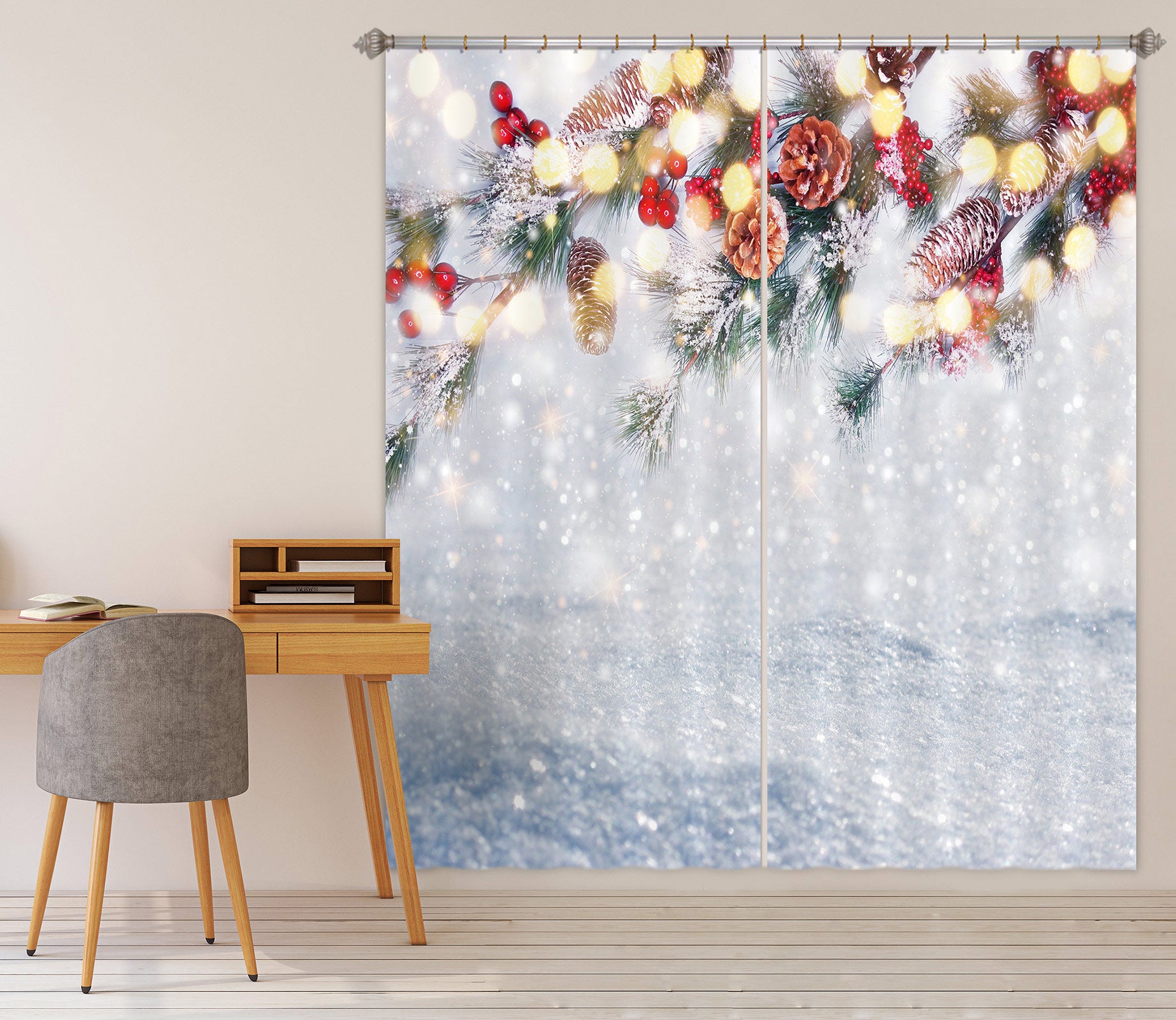 3D Snow Branches 53151 Christmas Curtains Drapes Xmas