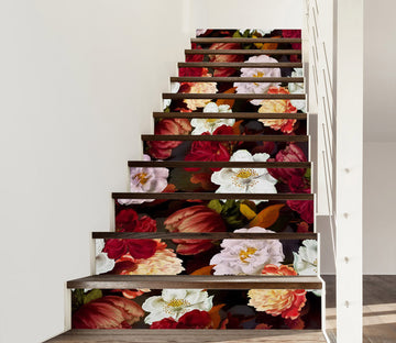 3D White Red Flower Pattern 10419 Uta Naumann Stair Risers