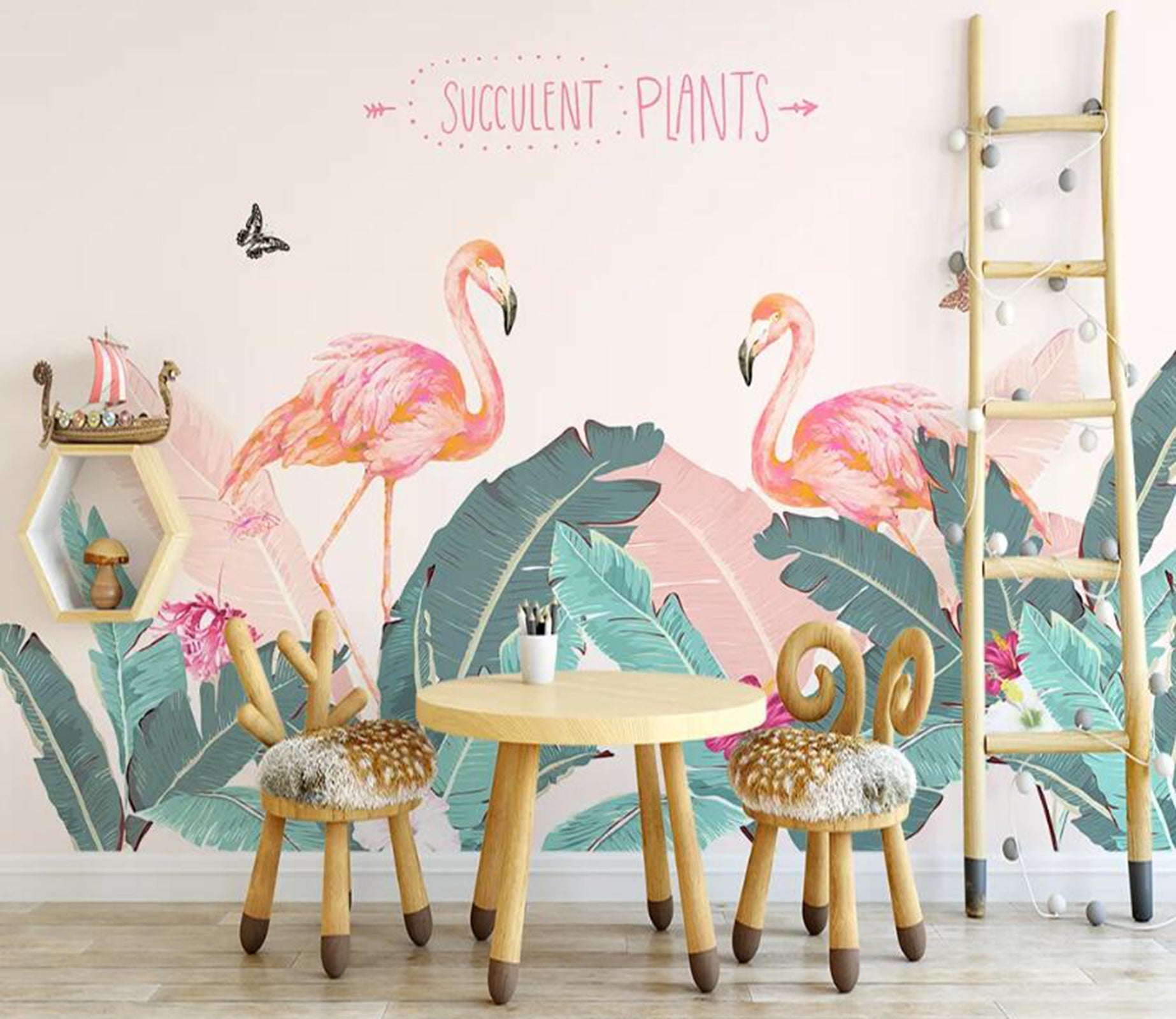 3D Flamingo Plant WC72 Wall Murals Wallpaper AJ Wallpaper 2 