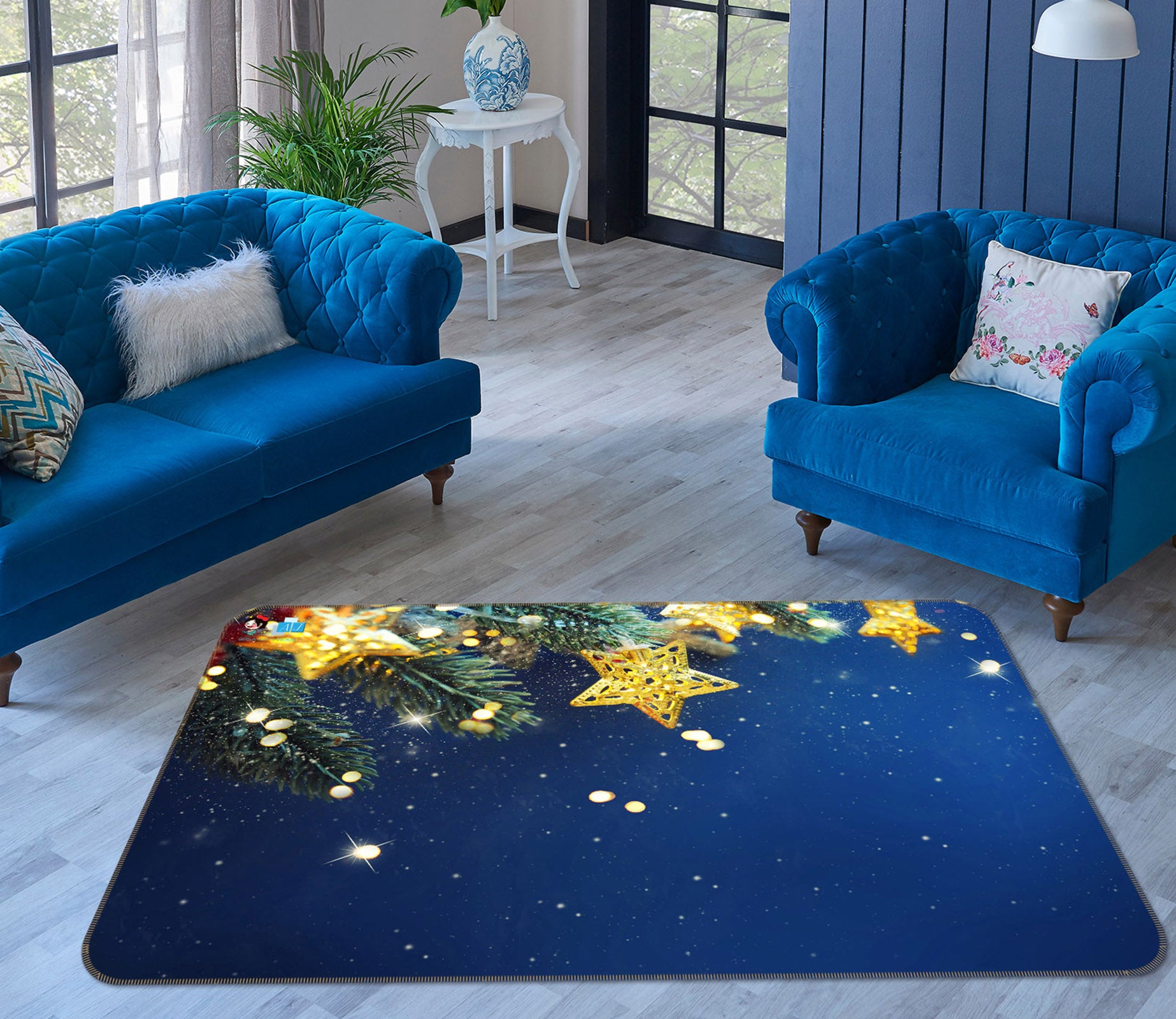 3D Yellow Stars 56228 Christmas Non Slip Rug Mat Xmas