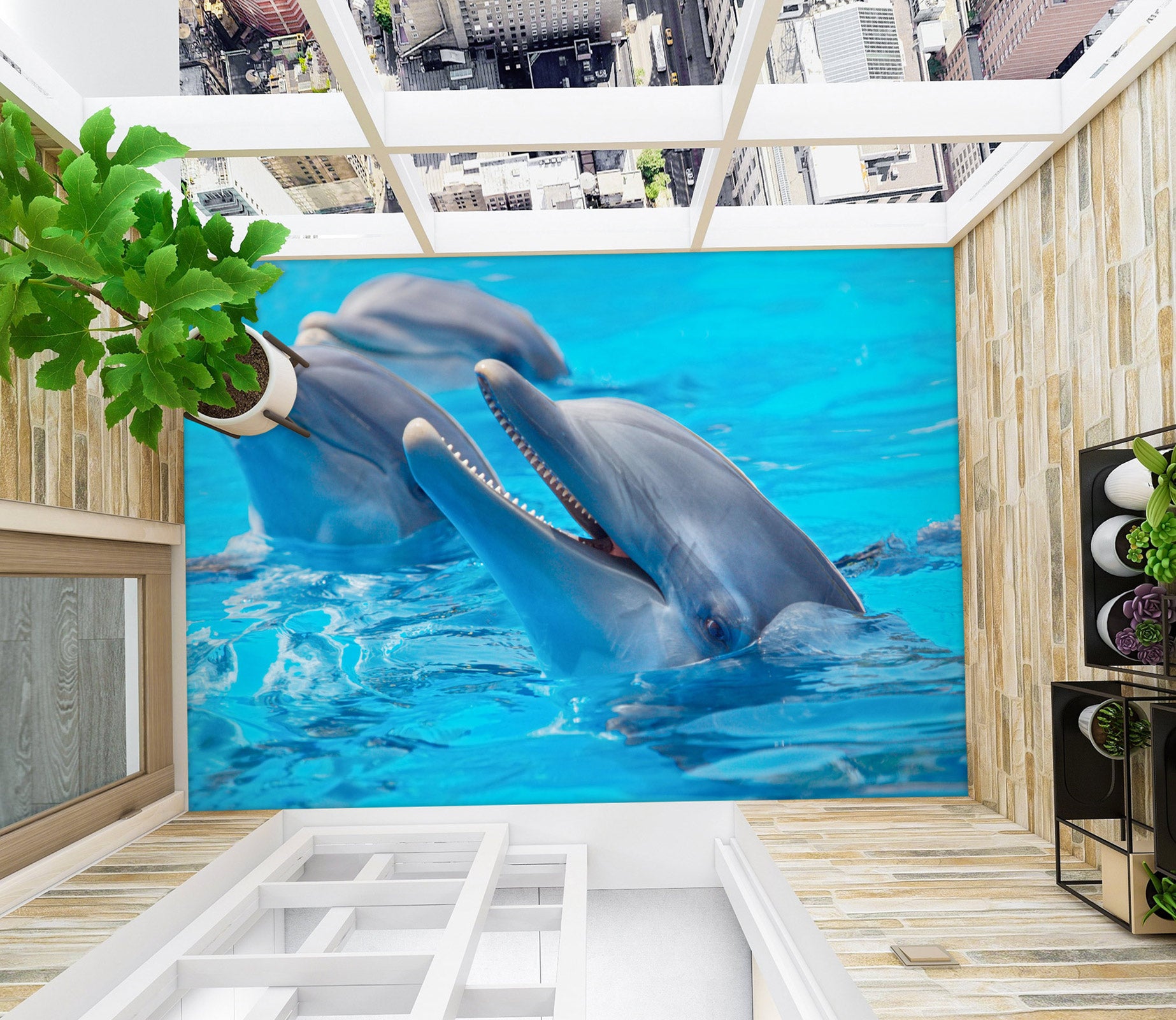 3D Cute Dolphins 1334 Floor Mural  Wallpaper Murals Self-Adhesive Removable Print Epoxy