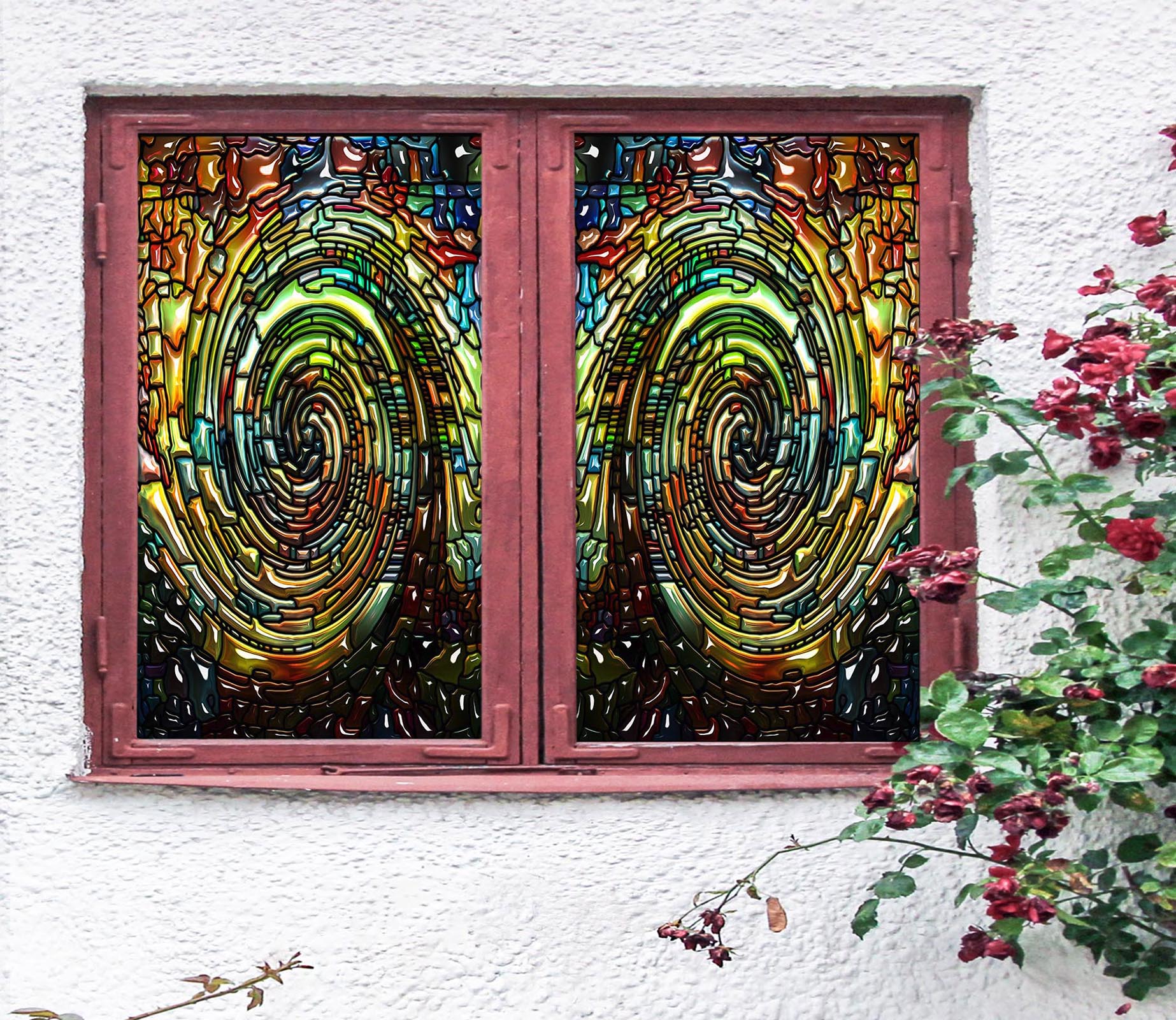 3D Spin Box 194 Window Film Print Sticker Cling Stained Glass UV Block