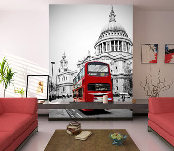 3D Castle Red Bus 435 Vehicle Wall Murals