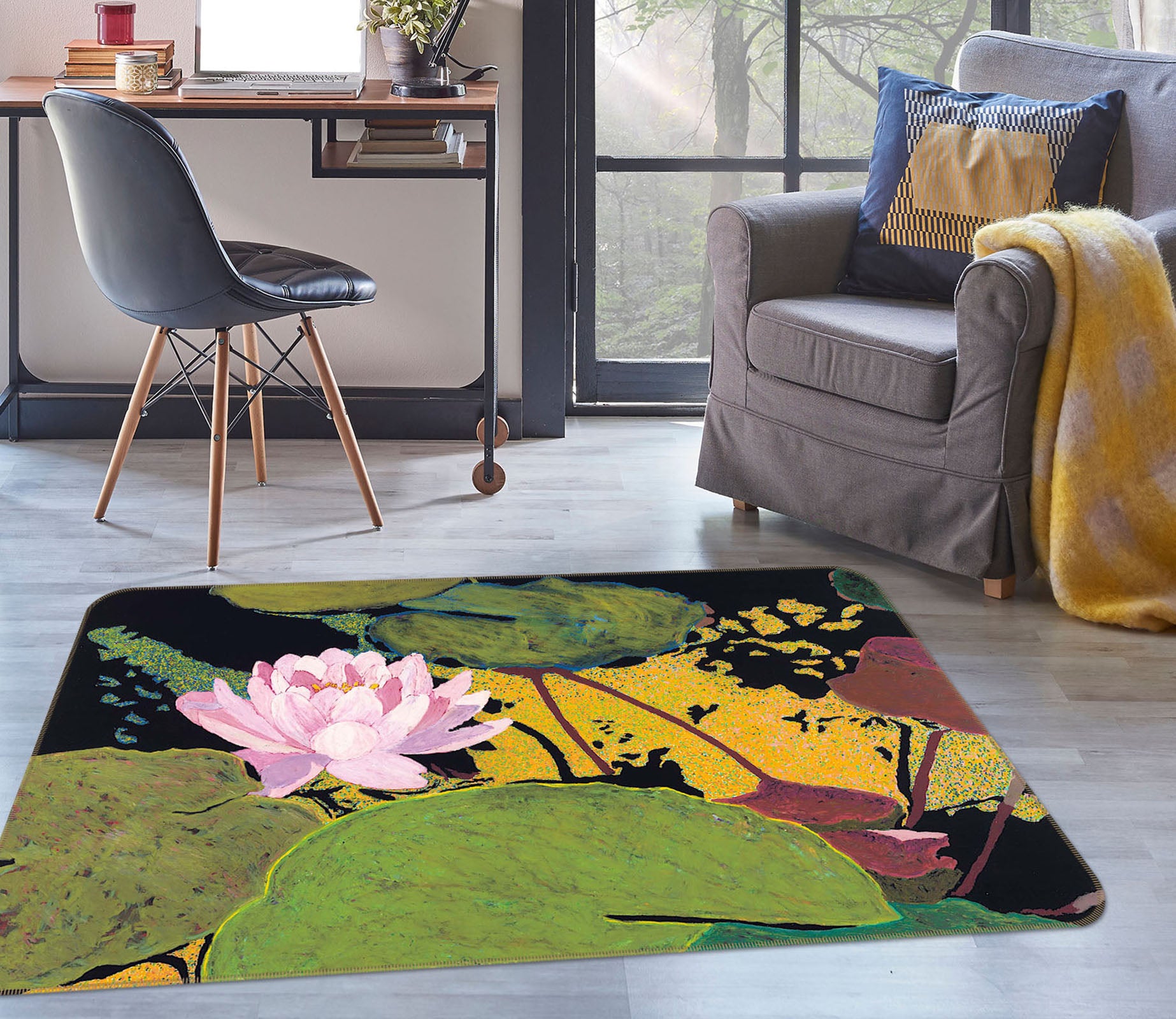 3D Pink Lotus 1119 Allan P. Friedlander Rug Non Slip Rug Mat