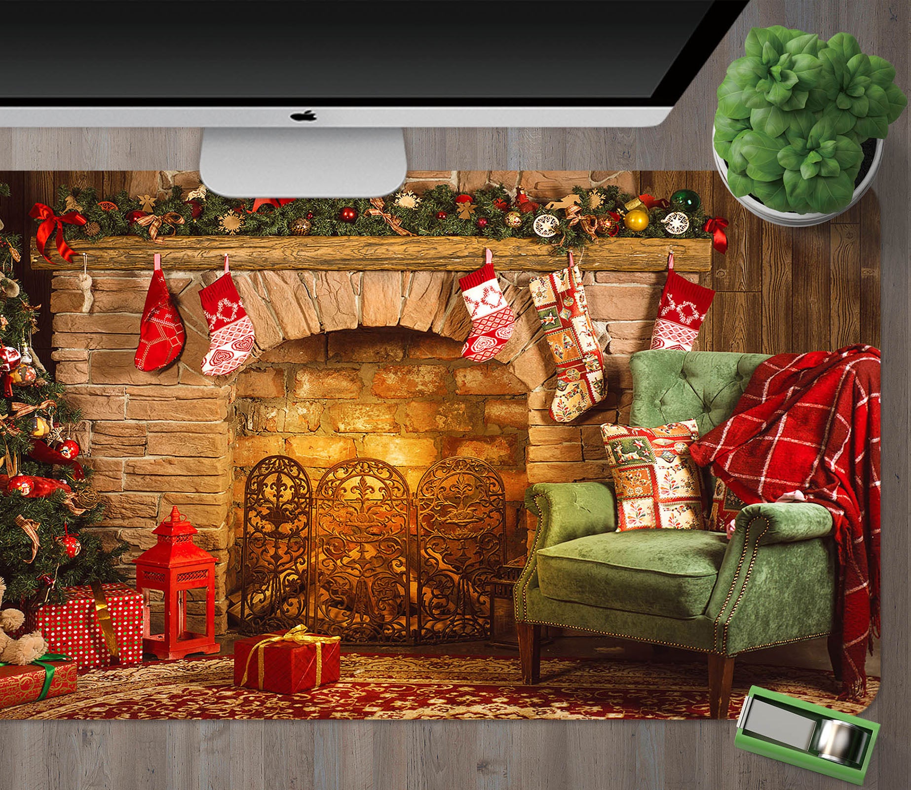 3D Fireplace Sofa 53190 Christmas Desk Mat Xmas