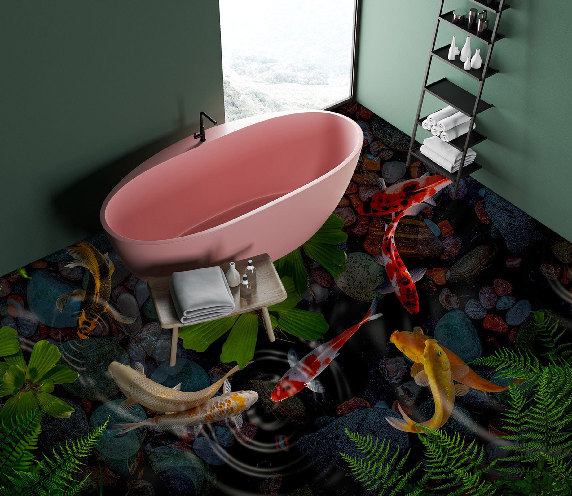 3D Seaweed And Koi 456 Floor Mural  Wallpaper Murals Rug & Mat Print Epoxy waterproof bath floor