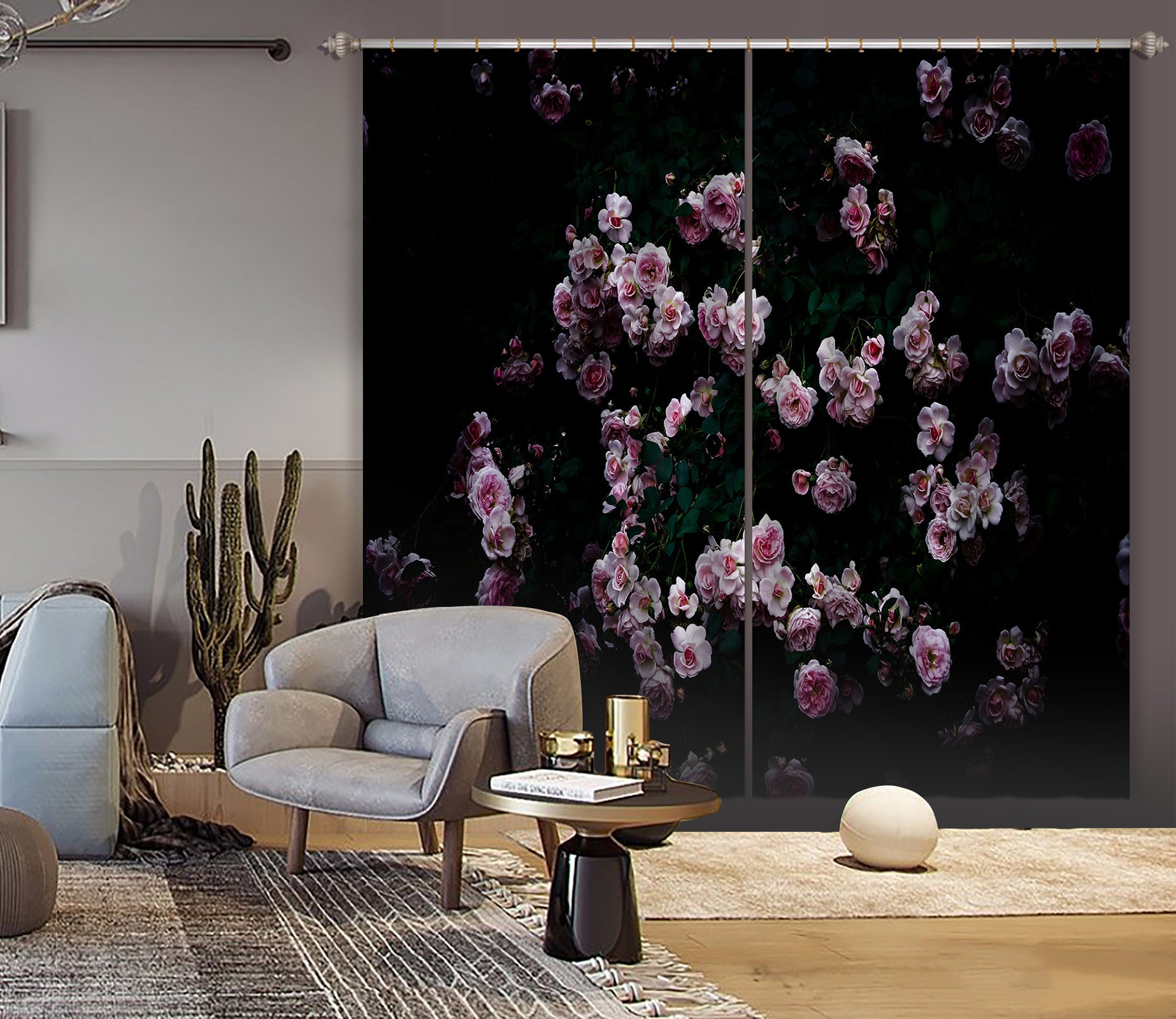 3D Night Rose 046 Noirblanc777 Curtain Curtains Drapes