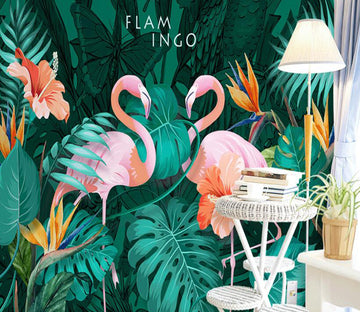 3D Love Flamingo 055 Wall Murals
