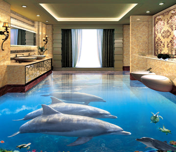 3D White Dolphin 385 Floor Mural  Wallpaper Murals Rug & Mat Print Epoxy waterproof bath floor