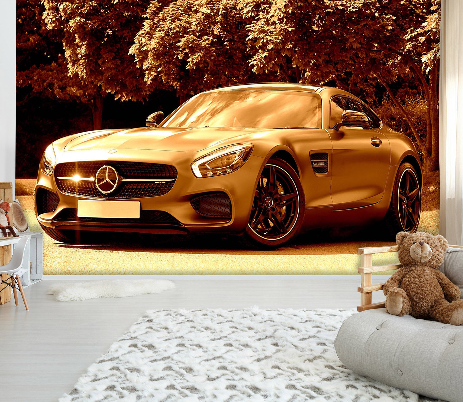 3D Tree Sports Car 059 Vehicle Wall Murals