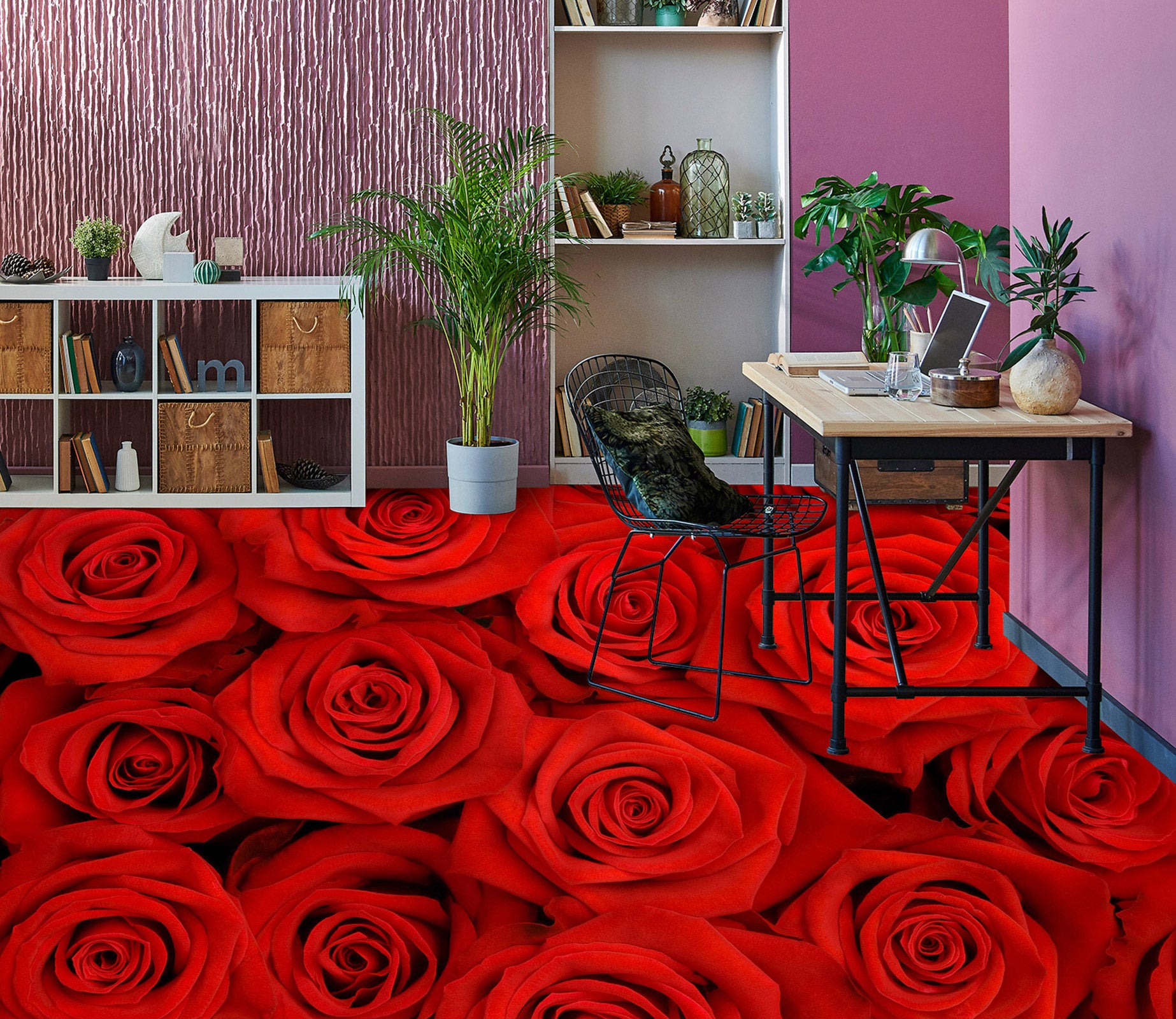 3D Crimson Roses 1354 Floor Mural  Wallpaper Murals Self-Adhesive Removable Print Epoxy
