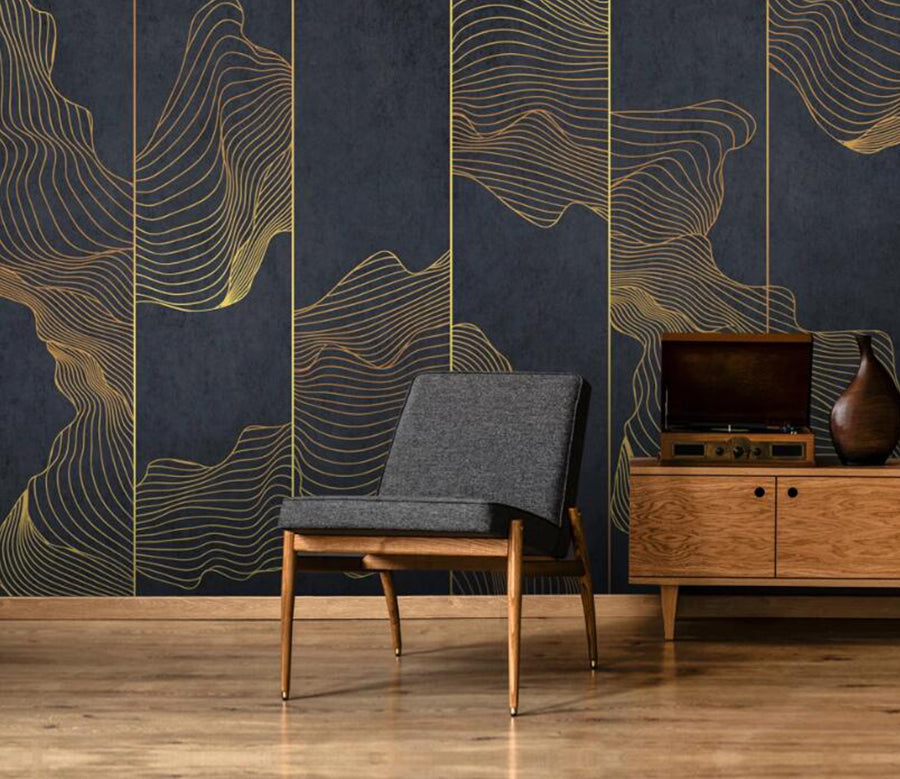 3D Long Grid Gold Net 727 Wall Murals