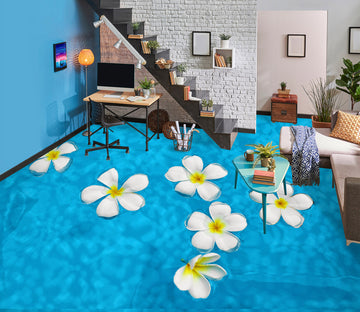 3D White Flowers On Water 055 Floor Mural  Wallpaper Murals Rug & Mat Print Epoxy waterproof bath floor