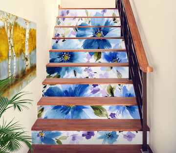 3D Blue Oil Painting Flowers 193 Stair Risers