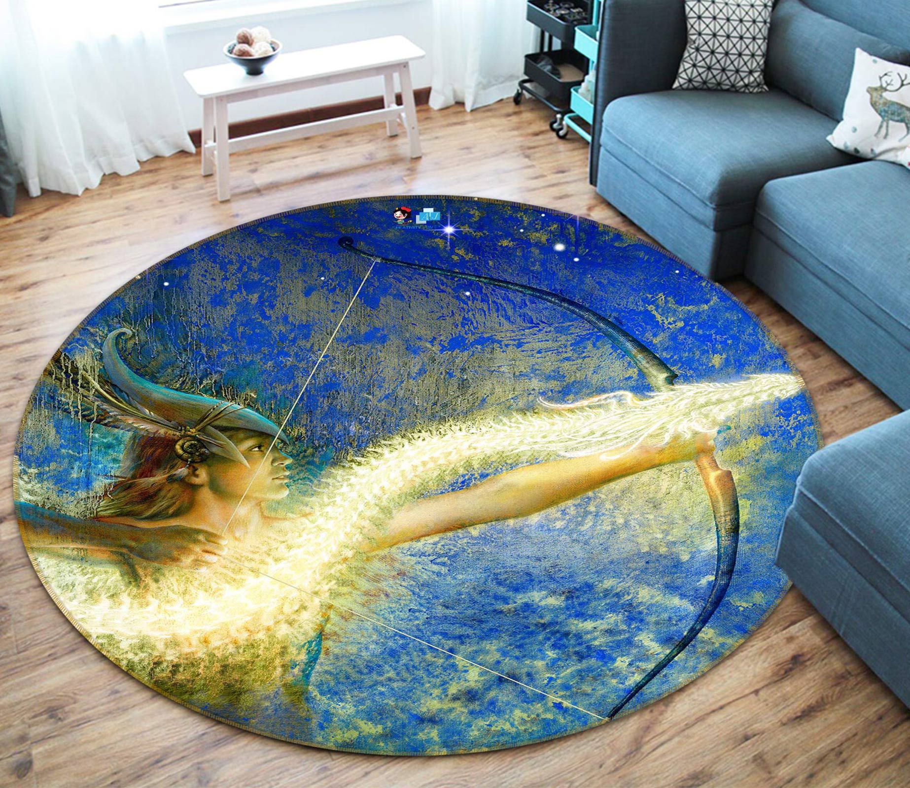 3D Golden Light Dragon Arrow 6156 Ciruelo Rug Round Non Slip Rug Mat