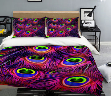 3D Peacock Feather 1920 Bed Pillowcases Quilt