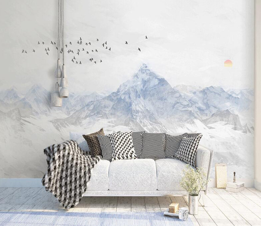 3D Ink Blue Mountain Peak 895 Wall Murals