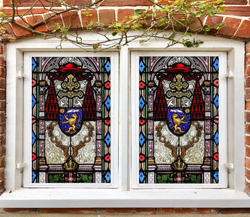 3D Golden Lion 217 Window Film Print Sticker Cling Stained Glass UV Block