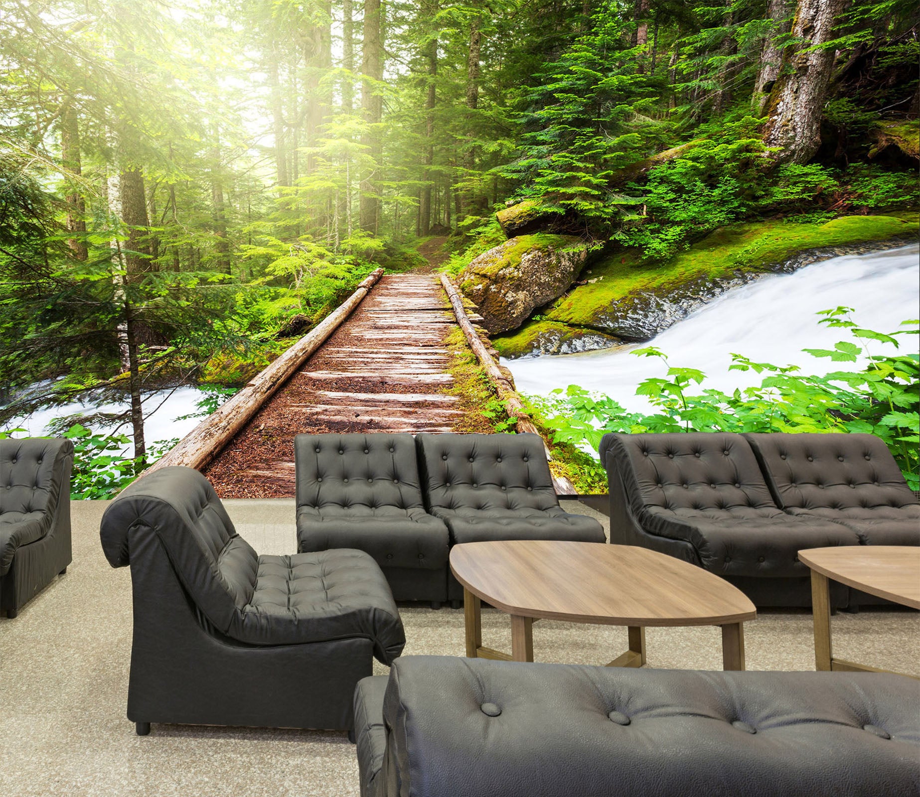 3D Waterfall Bridge 024 Wall Murals