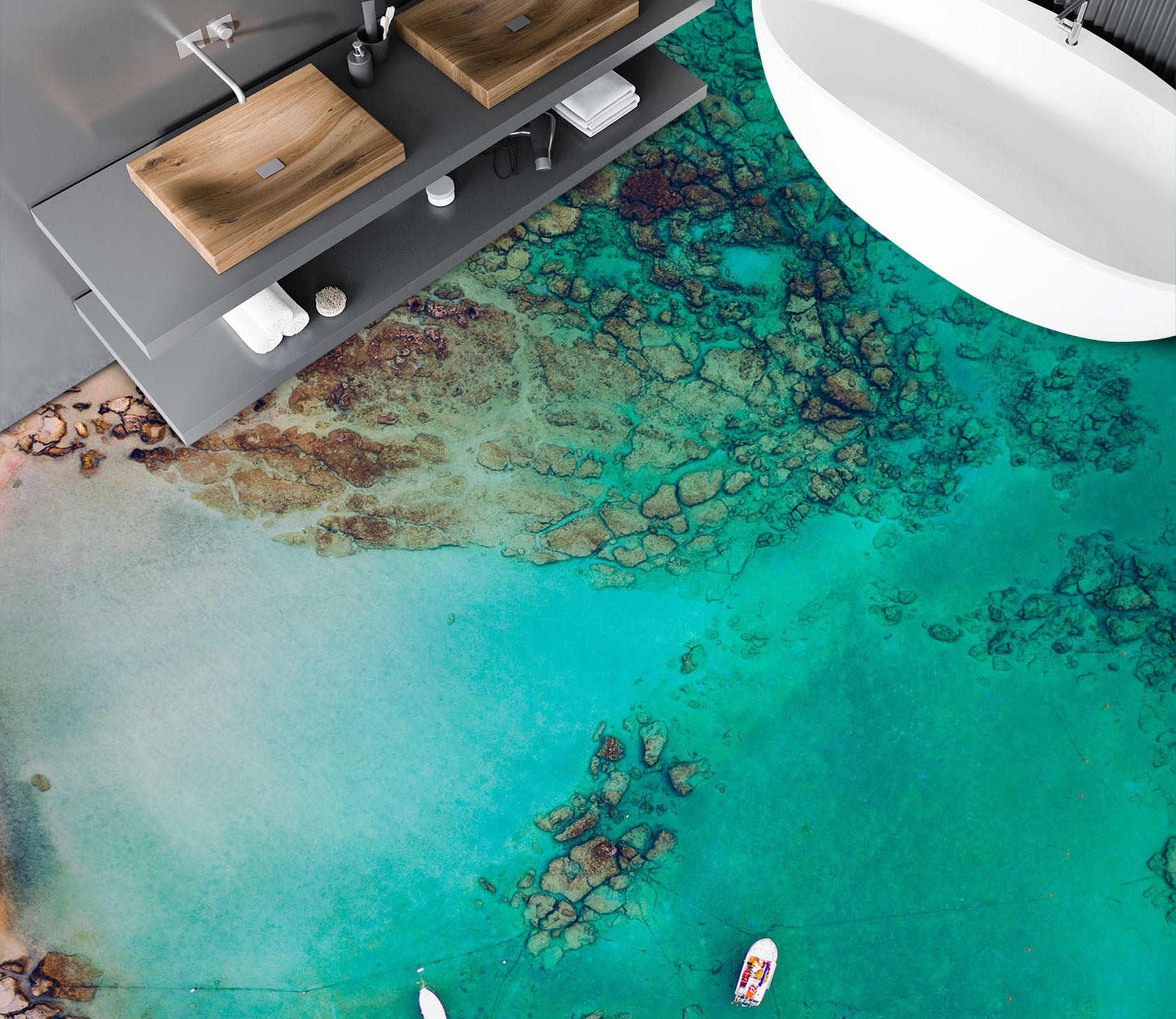 3D Two White Boats 290 Floor Mural  Wallpaper Murals Rug & Mat Print Epoxy waterproof bath floor