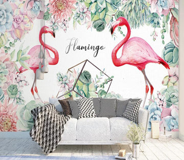 3D Garden Flamingos 930 Wall Murals