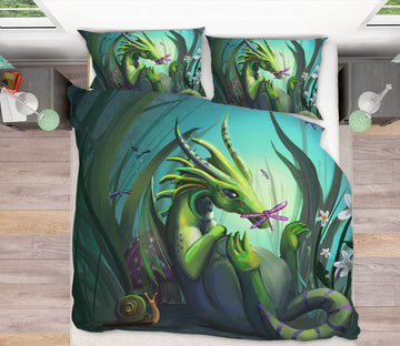 3D Green Dragon 102 Rose Catherine Khan Bedding Bed Pillowcases Quilt