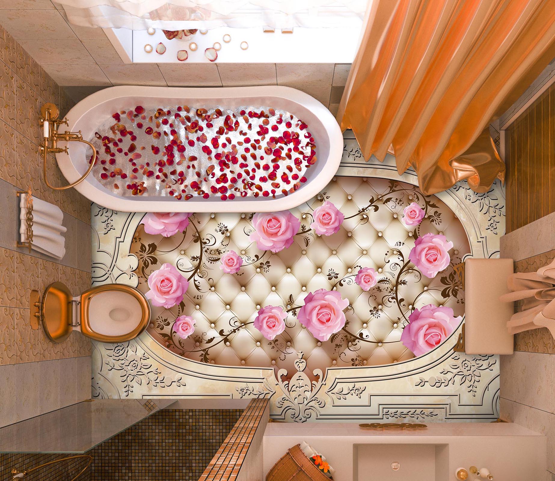 3D Pink Rose Connection 1505 Floor Mural  Wallpaper Murals Self-Adhesive Removable Print Epoxy