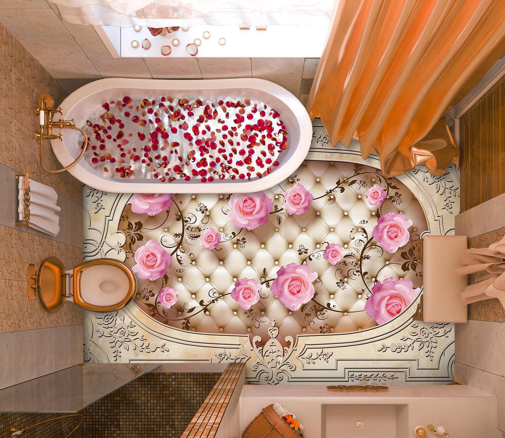 3D Pink Rose Connection 1505 Floor Mural Wallpaper Murals Self-Adhesiv ...